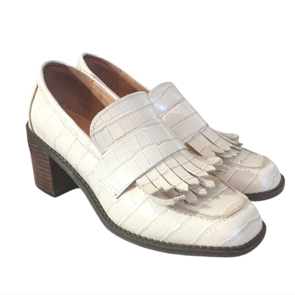 ALL BLACK Cream Croc Embossed Heeled Loafers Size 9.5 - Picture 7 of 14